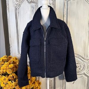 Love For Humanity Black Label Navy Textured Crop Oversized Jacket